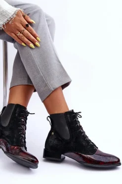 Skórzane Botki Na Płaskim Obcasie Maciejka 06200-08 Czarne