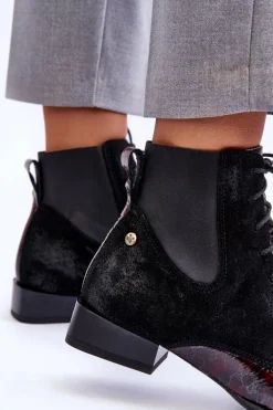 Skórzane Botki Na Płaskim Obcasie Maciejka 06200-08 Czarne