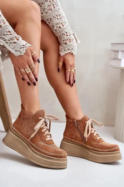 Skórzane Botki Na Platformie I Koturnie Maciejka 06759-29 Brązowe