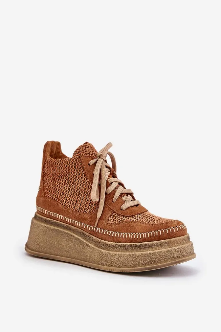 Skórzane Botki Na Platformie I Koturnie Maciejka 06759-29 Brązowe