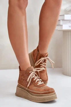 Skórzane Botki Na Platformie I Koturnie Maciejka 06759-29 Brązowe