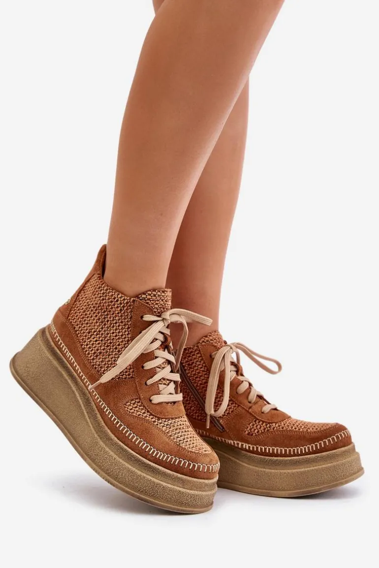 Skórzane Botki Na Platformie I Koturnie Maciejka 06759-29 Brązowe