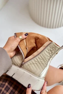 Skórzane Botki Na Platformie Maciejka 06751-25 Złote