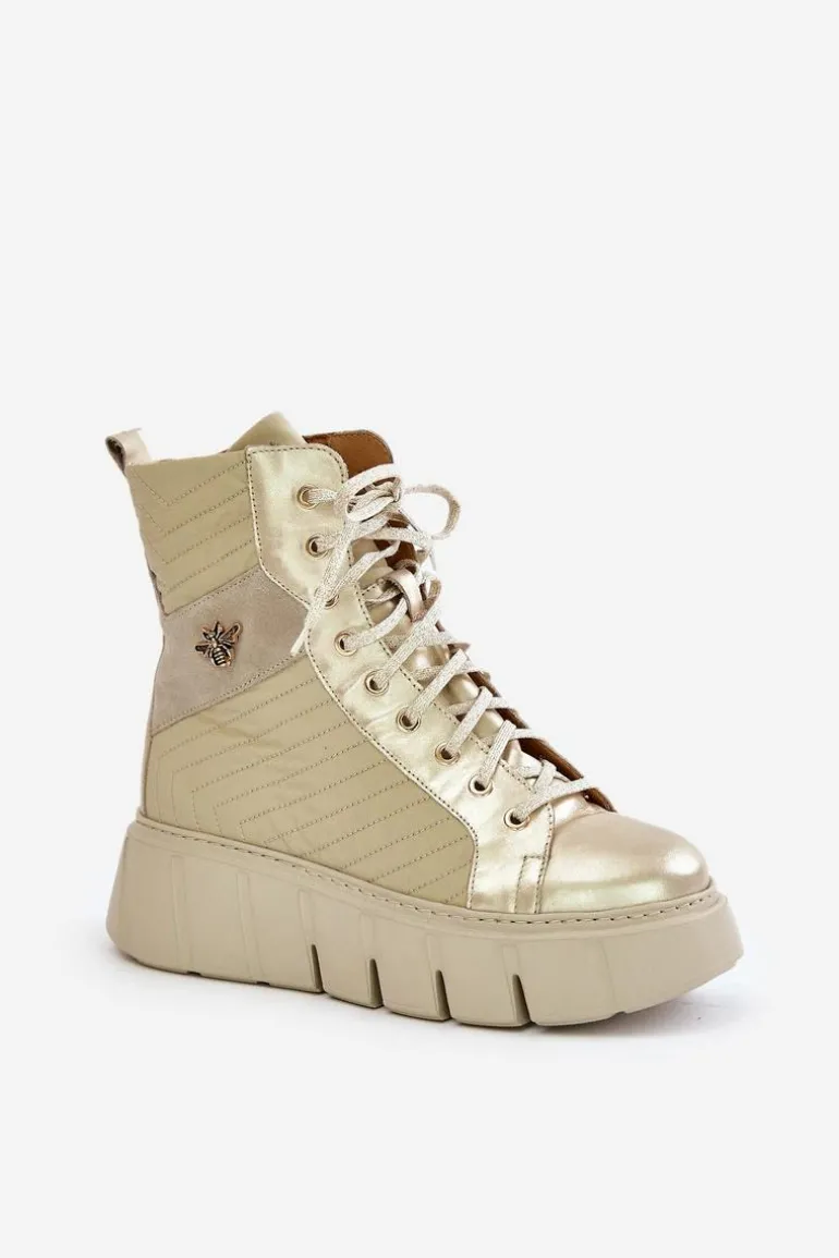 Skórzane Botki Na Platformie Maciejka 06751-25 Złote