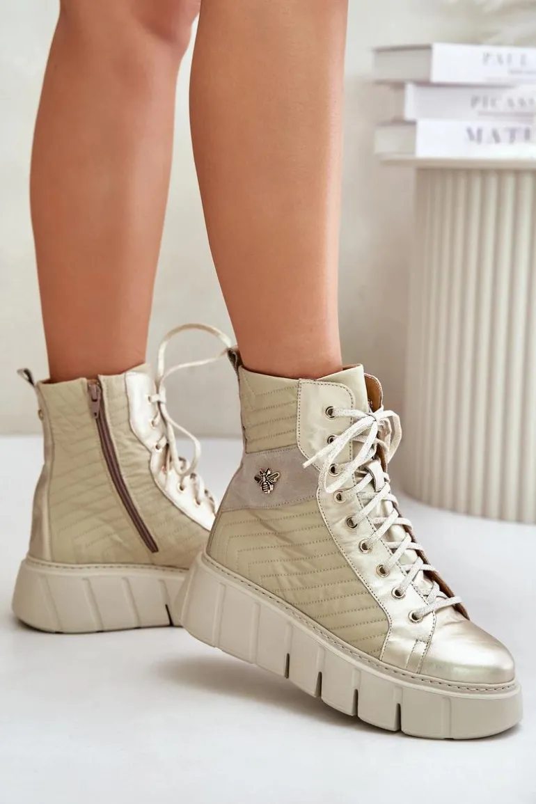 Skórzane Botki Na Platformie Maciejka 06751-25 Złote