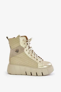 Skórzane Botki Na Platformie Maciejka 06751-25 Złote