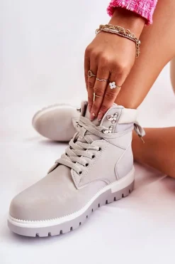 Skórzane Botki Na Platformie Szare Ressa