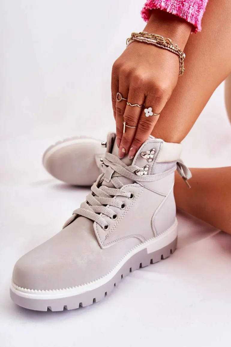 Skórzane Botki Na Platformie Szare Ressa