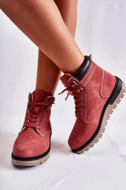 Skórzane Botki Na Platformie Czerwone Ressa