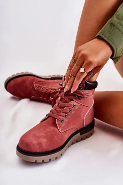 Skórzane Botki Na Platformie Czerwone Ressa