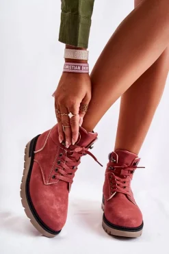 Skórzane Botki Na Platformie Czerwone Ressa