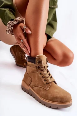 Skórzane Botki Na Platformie Brązowe Ressa