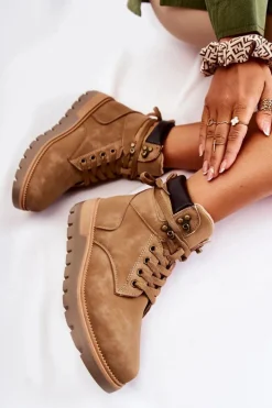 Skórzane Botki Na Platformie Brązowe Ressa