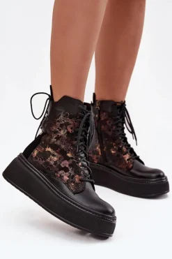 Skórzane Botki Na Platformie Maciejka 07086-01 Czarne