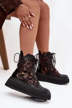 Skórzane Botki Na Platformie Maciejka 07086-01 Czarne