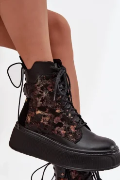 Skórzane Botki Na Platformie Maciejka 07086-01 Czarne