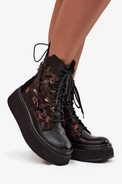 Skórzane Botki Na Platformie Maciejka 07086-01 Czarne