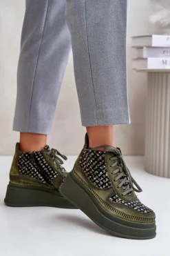 Skórzane Botki Na Platformie I Koturnie Maciejka 06759-09 Zielone