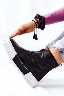 Skórzane Botki Na Platformie Czarne Maciejka 05216-01