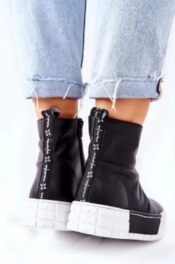 Skórzane Botki Na Platformie Czarne Maciejka 05216-01