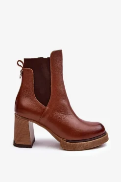 Skórzane Botki Na Słupku Brązowe Lemar Liresa