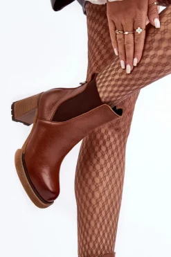 Skórzane Botki Na Słupku Brązowe Lemar Liresa