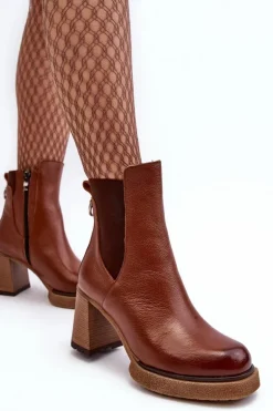 Skórzane Botki Na Słupku Brązowe Lemar Liresa