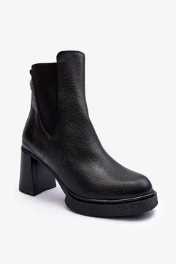Skórzane Botki Na Słupku Czarne Lemar Liresa