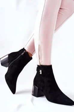 Skórzane Botki Na Słupku Laura Messi Czarne 2354