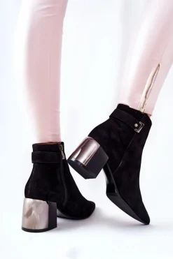 Skórzane Botki Na Słupku Laura Messi Czarne 2354