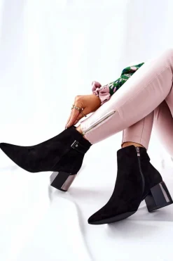 Skórzane Botki Na Słupku Laura Messi Czarne 2354