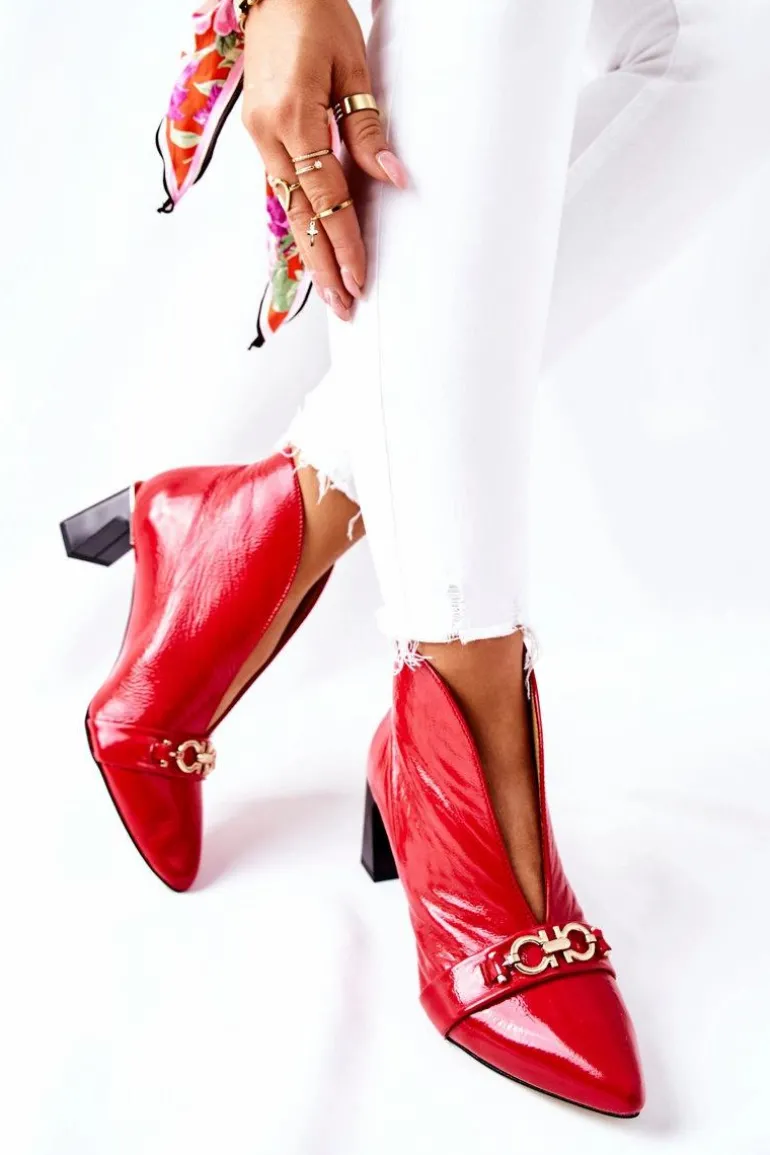 Skórzane Botki Na Słupku Maciejka Czerwone 05262-08