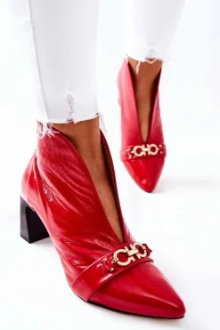 Skórzane Botki Na Słupku Maciejka Czerwone 05262-08