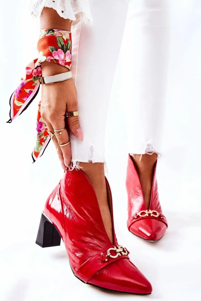 Skórzane Botki Na Słupku Maciejka Czerwone 05262-08