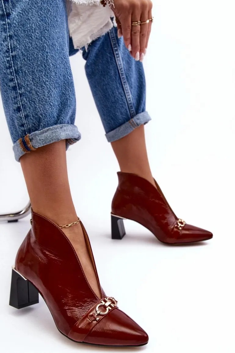 Skórzane Botki Na Słupku Maciejka 05262-02 Brązowe