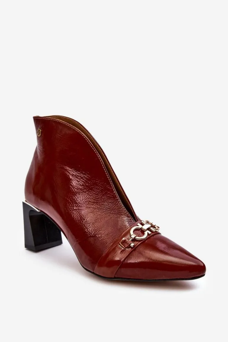 Skórzane Botki Na Słupku Maciejka 05262-02 Brązowe