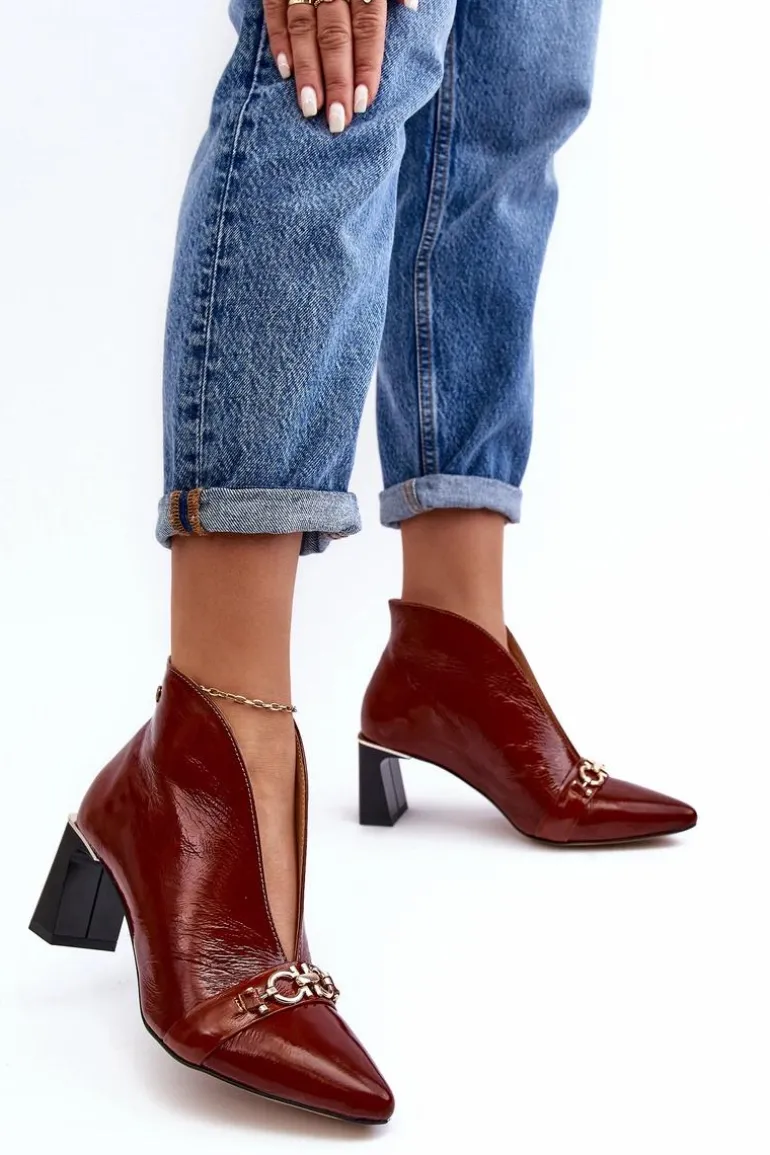 Skórzane Botki Na Słupku Maciejka 05262-02 Brązowe