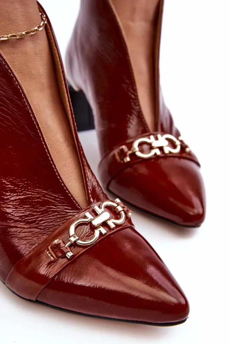 Skórzane Botki Na Słupku Maciejka 05262-02 Brązowe