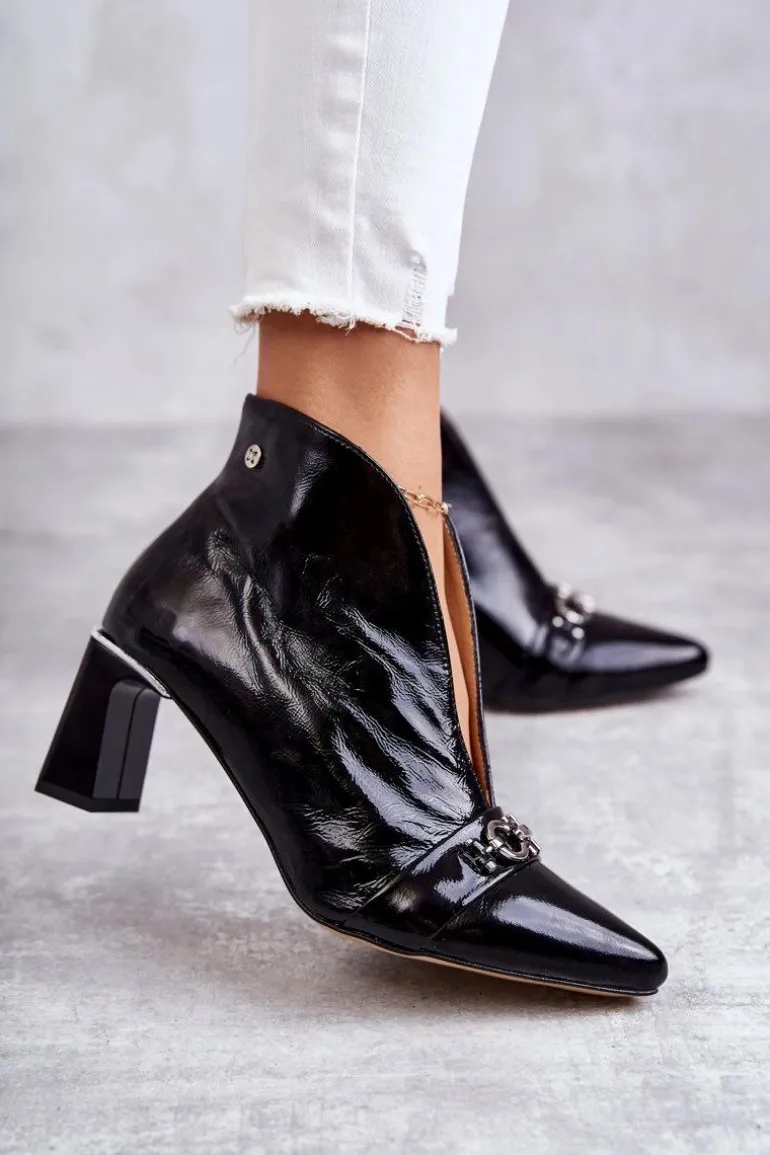 Skórzane Botki Na Słupku Maciejka Czarne 05262-01