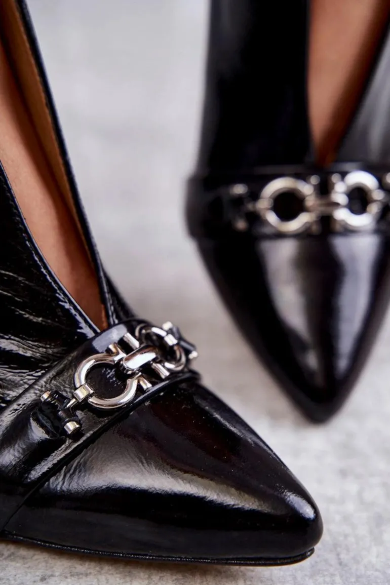 Skórzane Botki Na Słupku Maciejka Czarne 05262-01