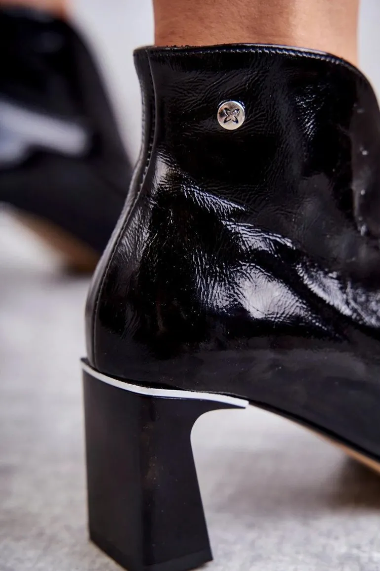 Skórzane Botki Na Słupku Maciejka Czarne 05262-01