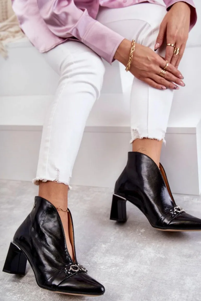 Skórzane Botki Na Słupku Maciejka Czarne 05262-01