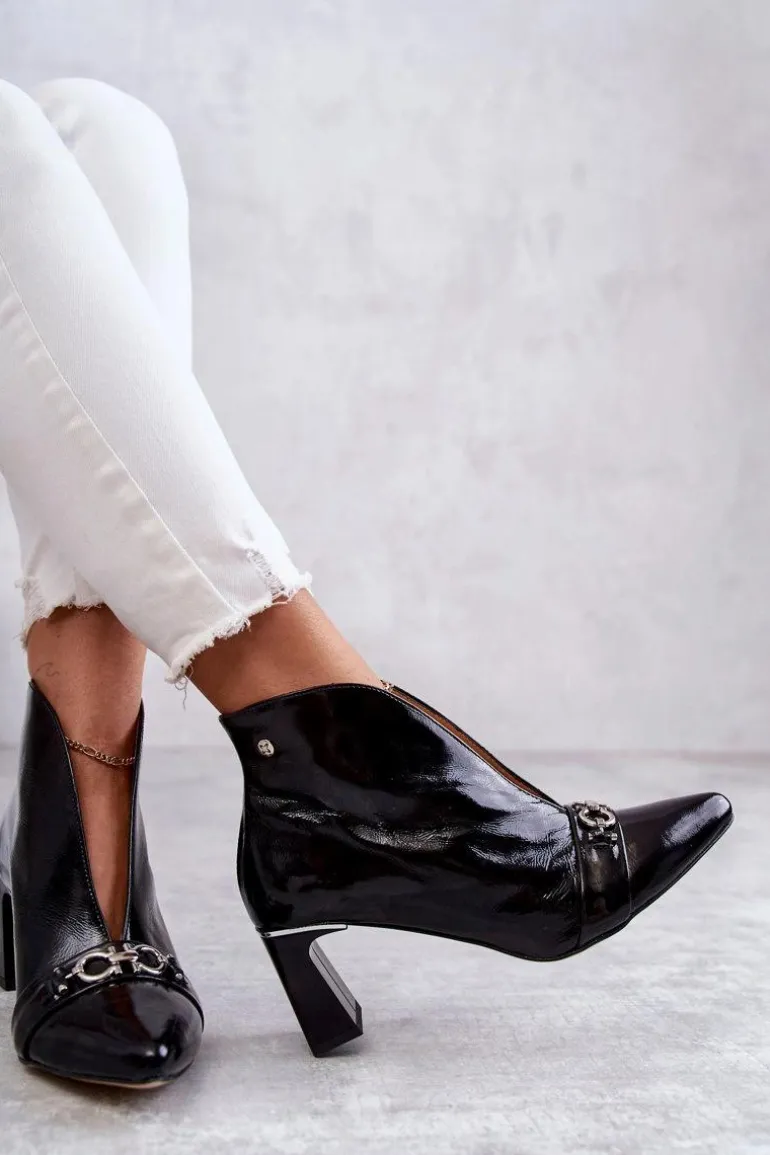 Skórzane Botki Na Słupku Maciejka Czarne 05262-01