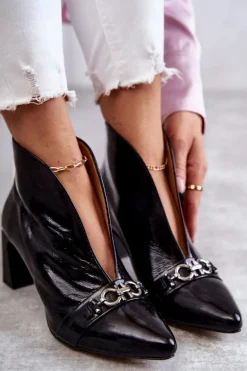 Skórzane Botki Na Słupku Maciejka Czarne 05262-01