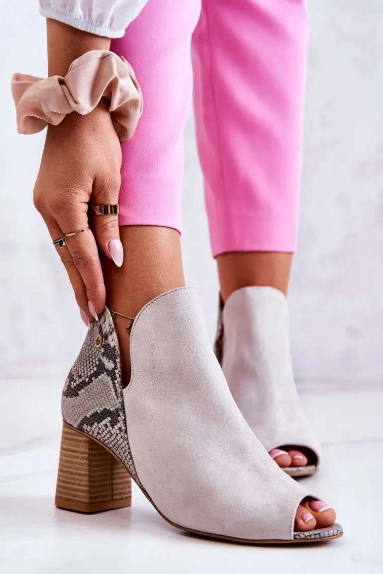 Skórzane Botki Na Słupku Maciejka 05507-37 Jasnobeżowe