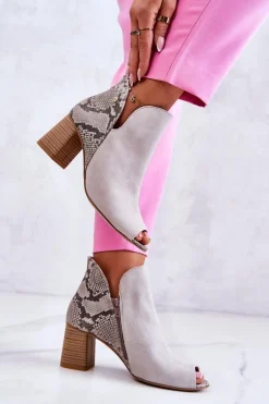 Skórzane Botki Na Słupku Maciejka 05507-37 Jasnobeżowe