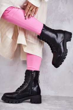 Skórzane Botki Na Suwak Czarne Tonje