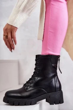 Skórzane Botki Na Suwak Czarne Tonje