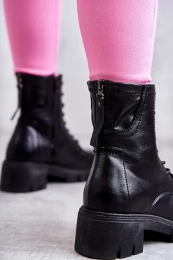Skórzane Botki Na Suwak Czarne Tonje