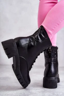 Skórzane Botki Na Suwak Czarne Tonje